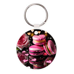 Porte cles personnalise macarons roses fleurs cadeau personnalise