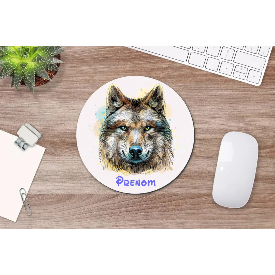 tapis-de-souris-rond-tete-loup-dessin-prenom-personnalise